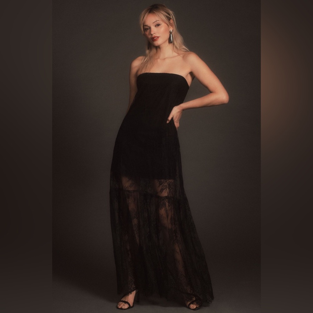 Anthropologie BHLDN Anna Strapless Sheer Lace Maxi Dress